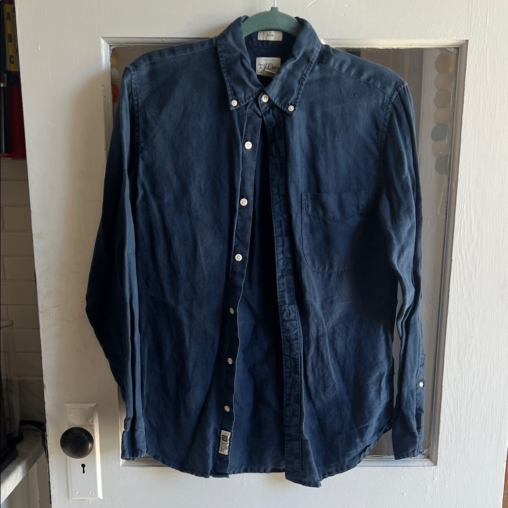 J. Crew Dark Blue Linen Button-Down Shirt